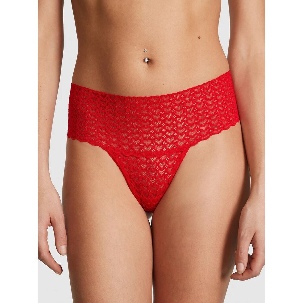 Victoria's Secret PINK Wink Wide Waist Thong Panty RED Lace - Size SMALL - Picture 3 of 3